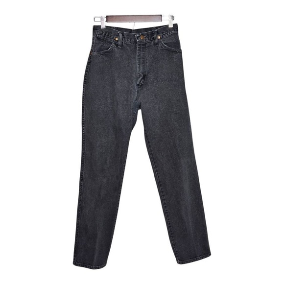 Vintage Wrangler High Waisted Jeans Black Denim Straight Leg USA Size 16x34‎ - Picture 1 of 13